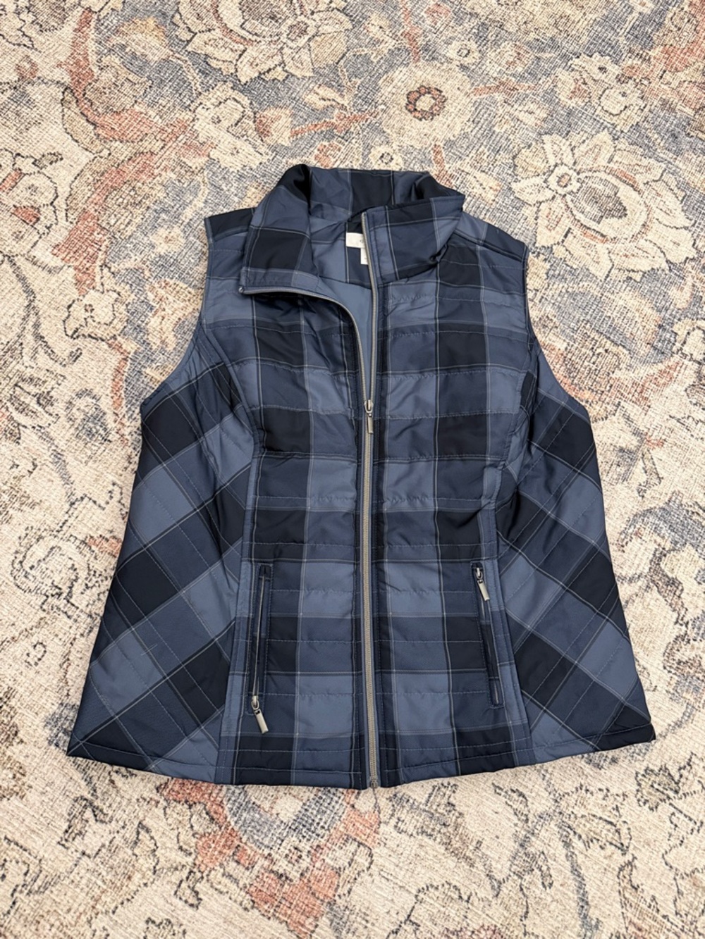 CJ Banks Quilted Plaid Vest in Navy and Black